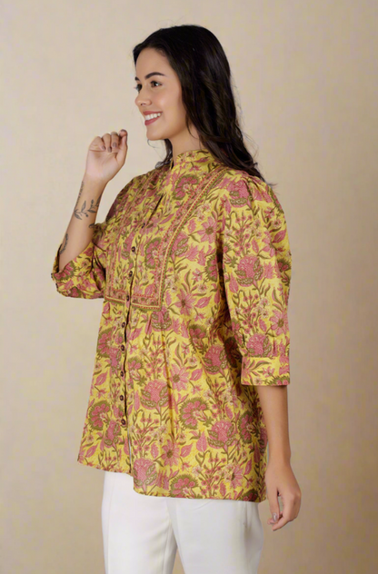 Yellow Bloom Cotton Shirt