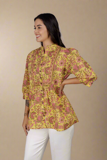 Yellow Bloom Cotton Shirt