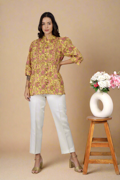 Yellow Bloom Cotton Shirt