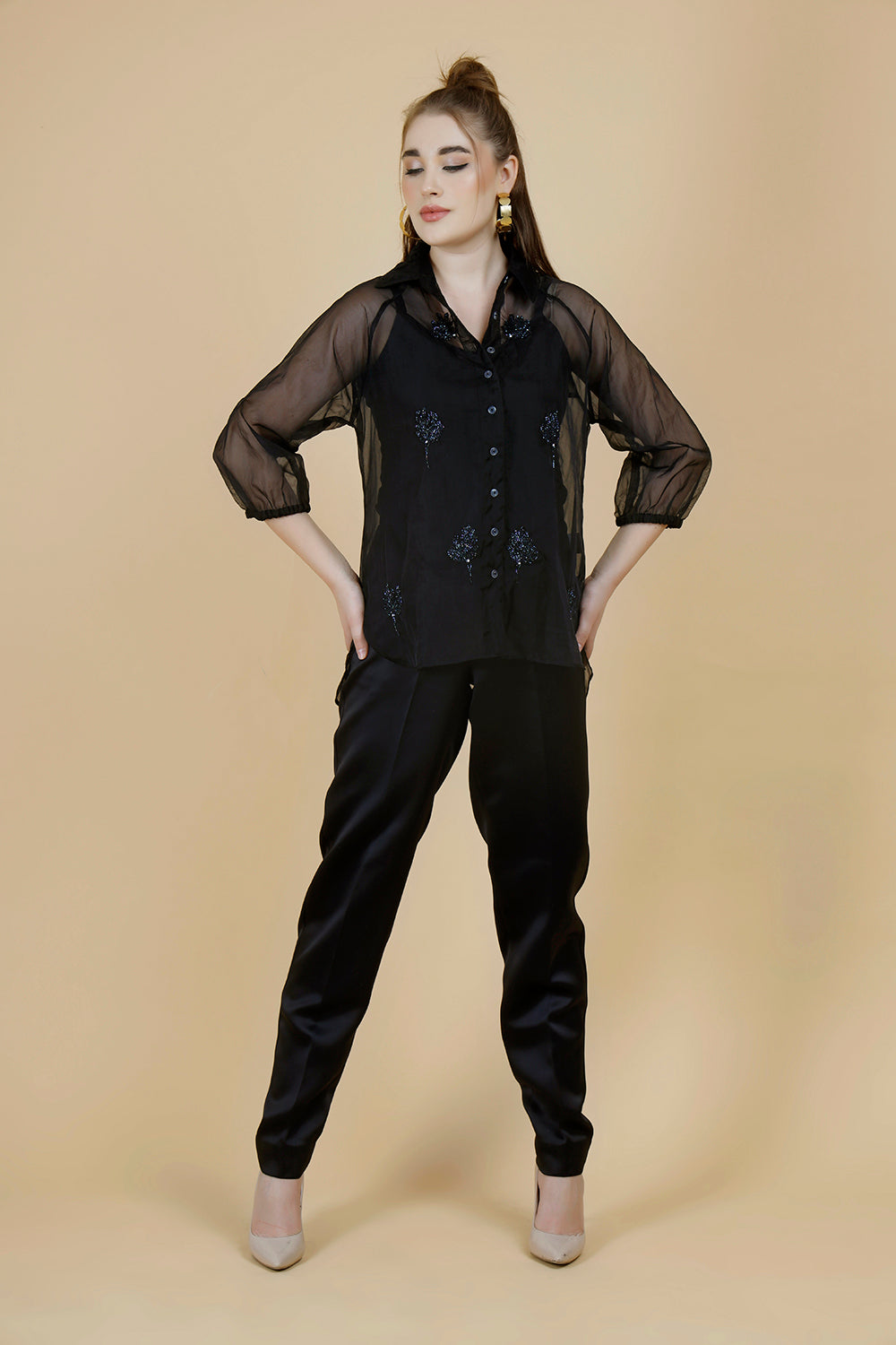 Aurora Black Womens Party Wear Shirt