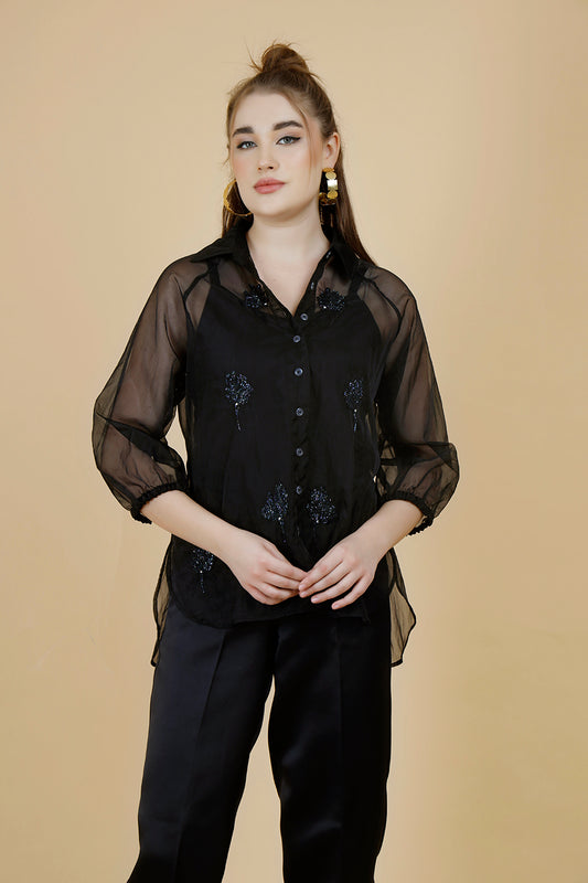 Aurora Black Womens Party Wear Shirt