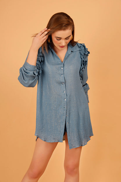 Denim Blue Rosette Shirt Dress