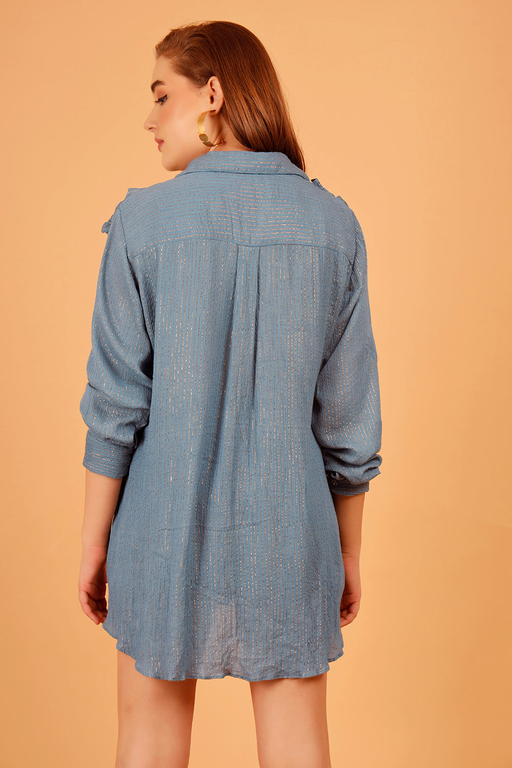 Denim Blue Rosette Shirt Dress