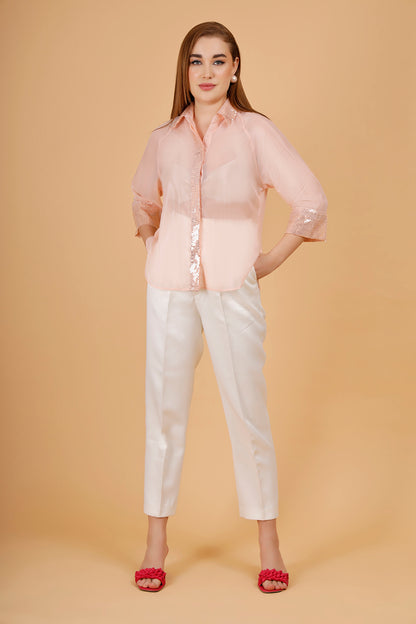 Tinsel Peach Soft Organza Shirt