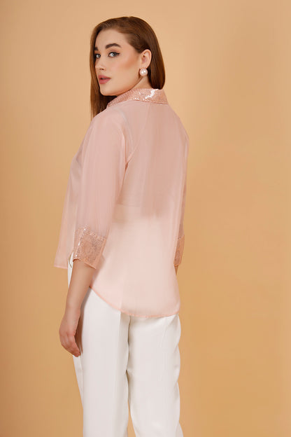 Tinsel Peach Soft Organza Shirt