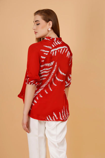 Eden Red printed satin shirts for women