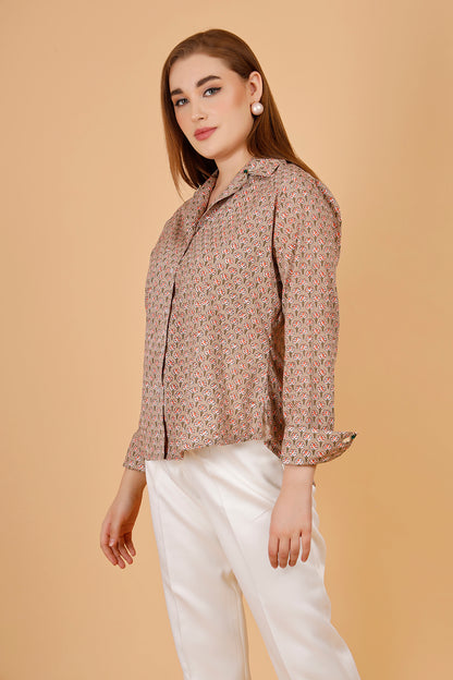  beautifully blockprinted with carnations embellished chic cotton blouse, with white trousers.