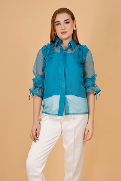 Azure Rosette Organza  Shirt