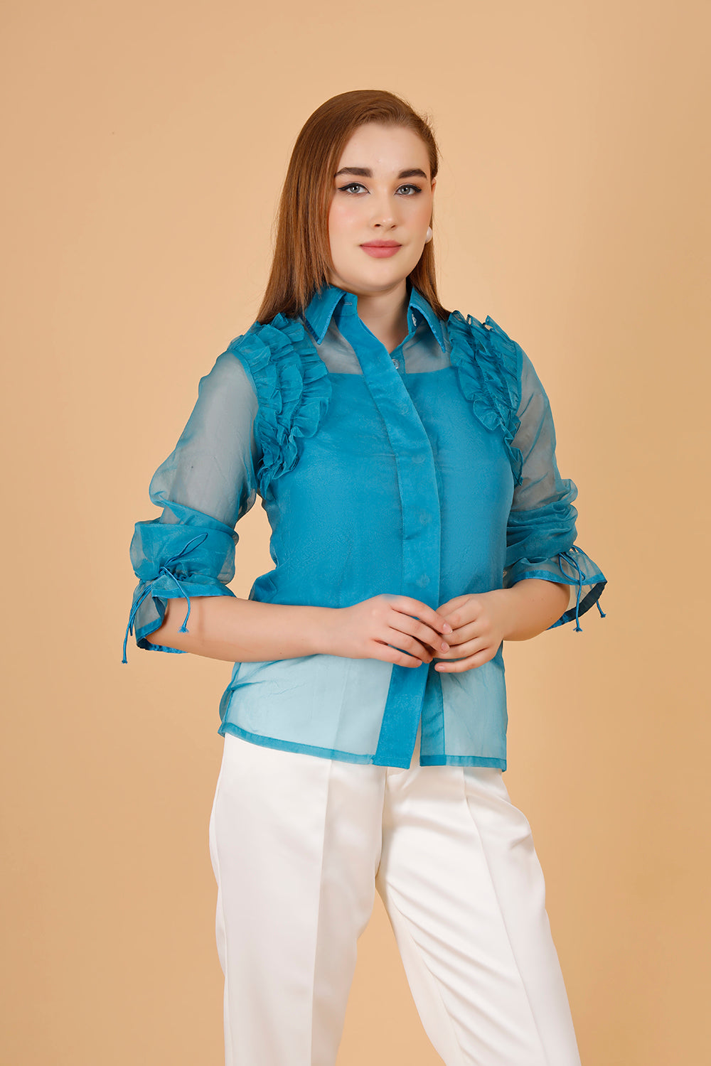 Azure Rosette Organza  Shirt