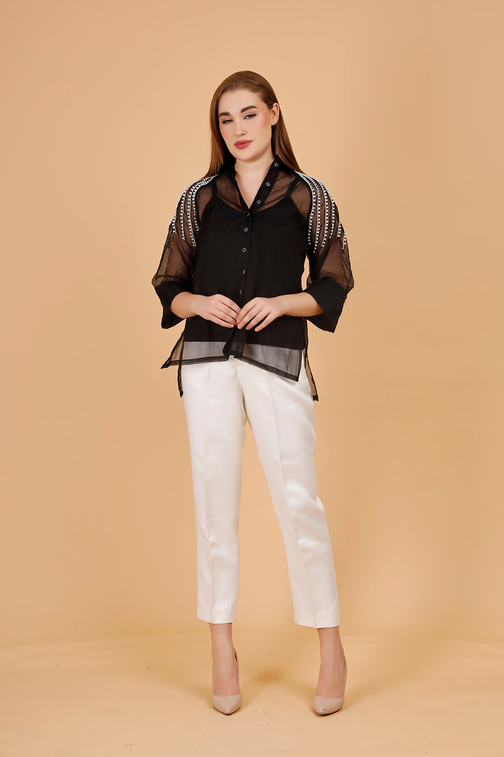 Pearl Noir Embellished Shirt