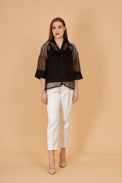 Pearl Noir Embellished Shirt