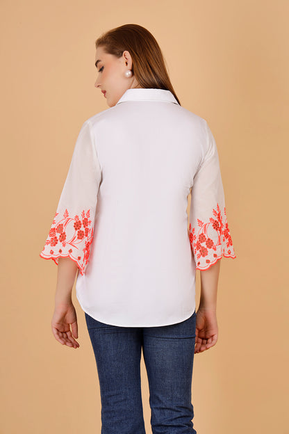 Embroidered white cotton tops