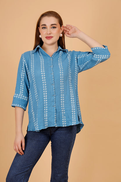 Blue cotton tops for summer