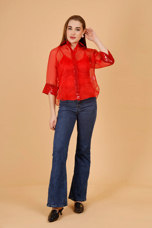 Tinsel Red Organza Shirt