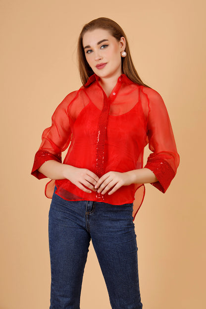 Tinsel Red Organza Shirt