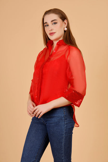 Tinsel Red Organza Shirt