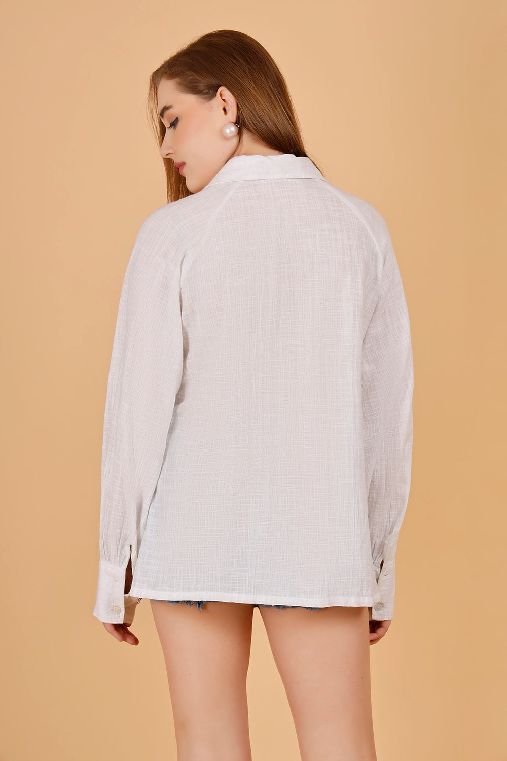 White Linen Blend Frill Shirt