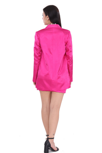 Hot Pink Silk Structured Power Blazer