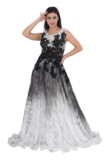 Monochrome Brushed Effect Beaded Cocktail Gown