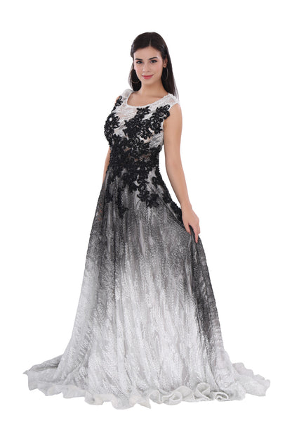 Monochrome Brushed Effect Beaded Cocktail Gown