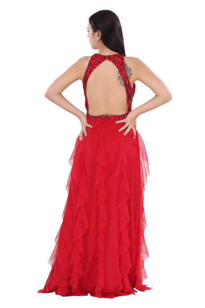 Rouge Cocktail Dress With Hand Embellishment